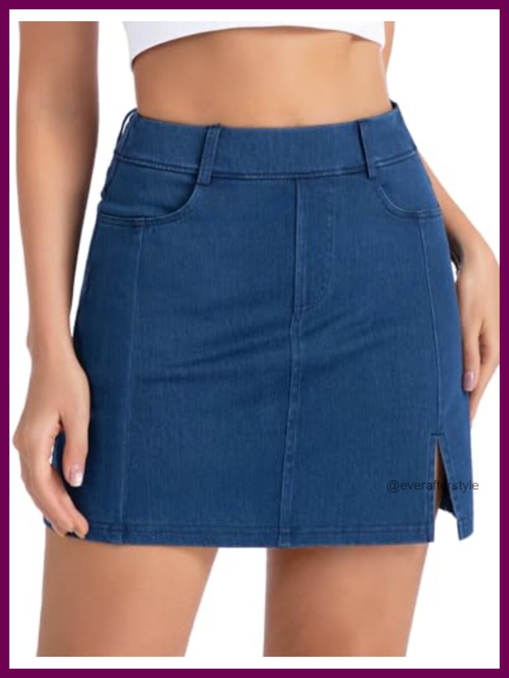 Stretchy Denim Skort Pull On Side Split Slim Fit Built In Shorts